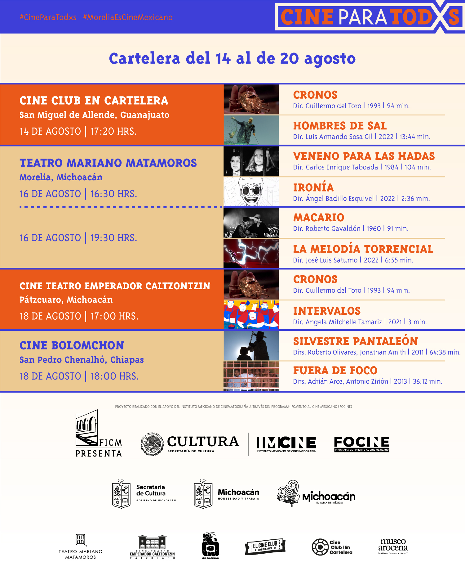 Cartelera Cine para todxs 14 al 20 agosto