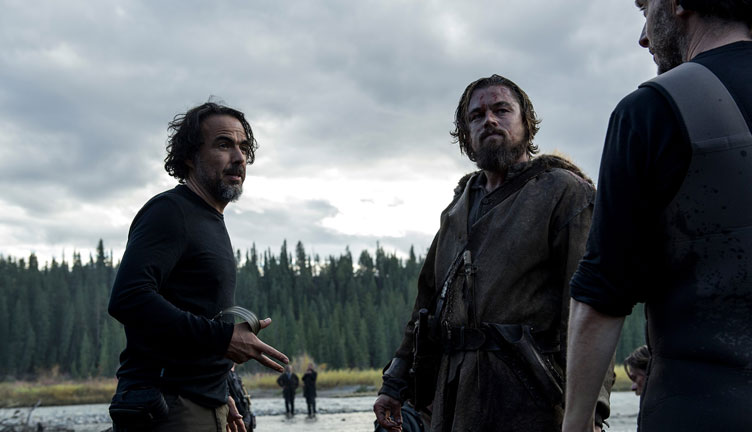 Alejandro González Iñárritu y Leonardo DiCaprio en el rodaje de The Revenant. Imagen de 20th Century Fox. 
