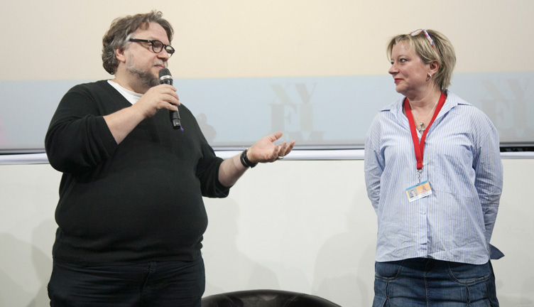 Guillermo del Toro y Cécile Blondel en la presentación de cortos de Gobelins en el 15° FICM.